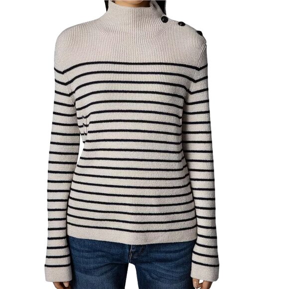 NEW Zadig & Voltaire Beige Black Sailor We Stripes Mock Neck Sweater NWT - XS - Picture 1 of 13